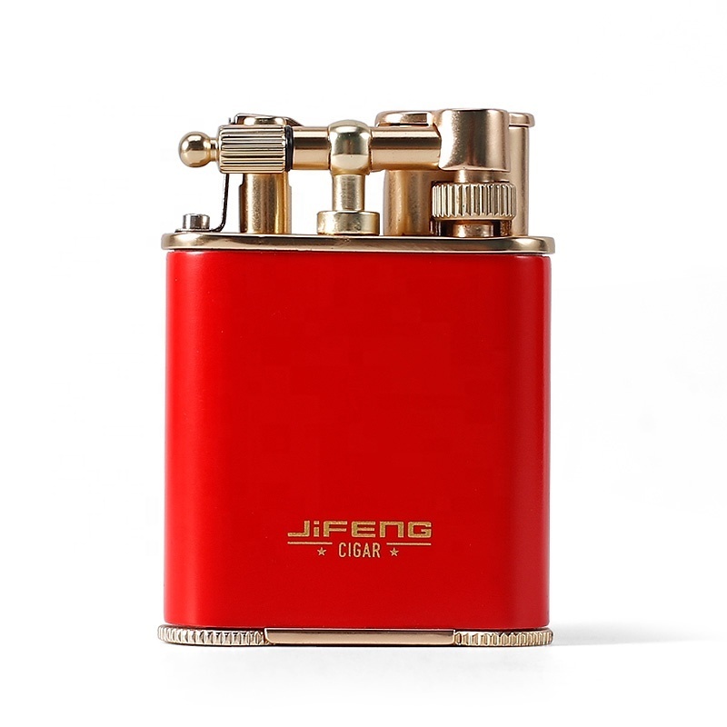 JF-086 black gold metal cigar punch tool double jet torch flame gas refillable desktop and travel cigar lighter