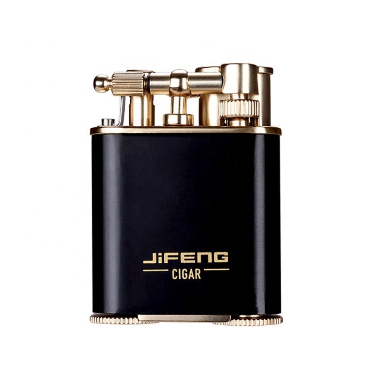 JIFENG factory JF-086 indoor and outdoor metal cigar punch tool double jet torch flame gas refillable cigar lighter