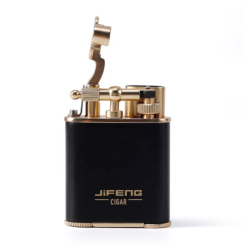 JIFENG factory JF-086 indoor and outdoor metal cigar punch tool double jet torch flame gas refillable cigar lighter