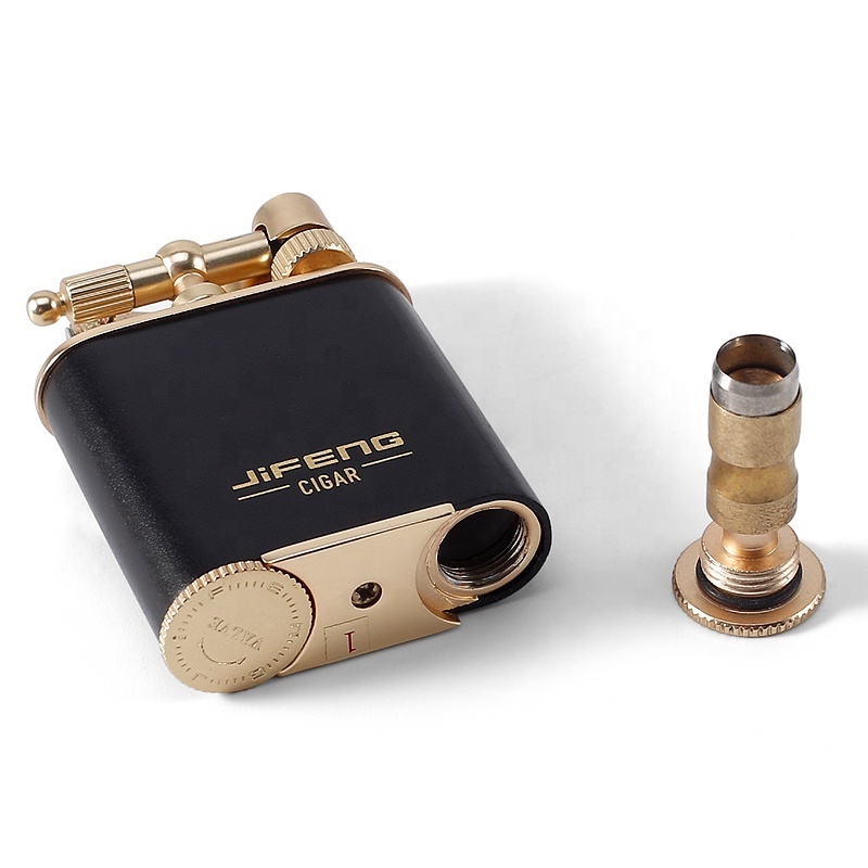 JIFENG JF-086 customized gift New Design Frosted Flint double jet flames Torch Refillable Butane gas brass metal Cigar Lighter