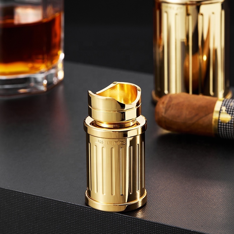 JIFENG JF-YT009 creative design new arrival brass metal cigar holder with cigar punch and flint container inside cigar rest