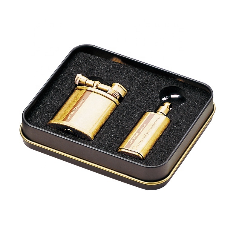 JF-018 JIFENG factory lighter with oil container set in gift tin box brass metal vintage cigarette lighter