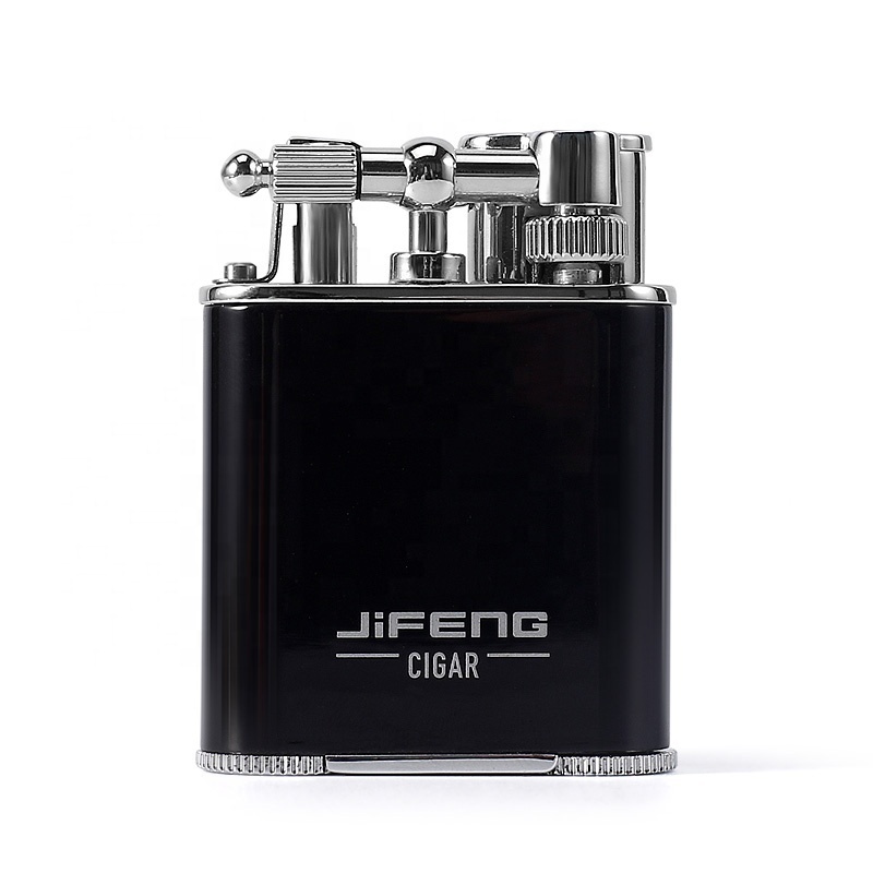 JF-086 black gold metal cigar punch tool double jet torch flame gas refillable desktop and travel cigar lighter