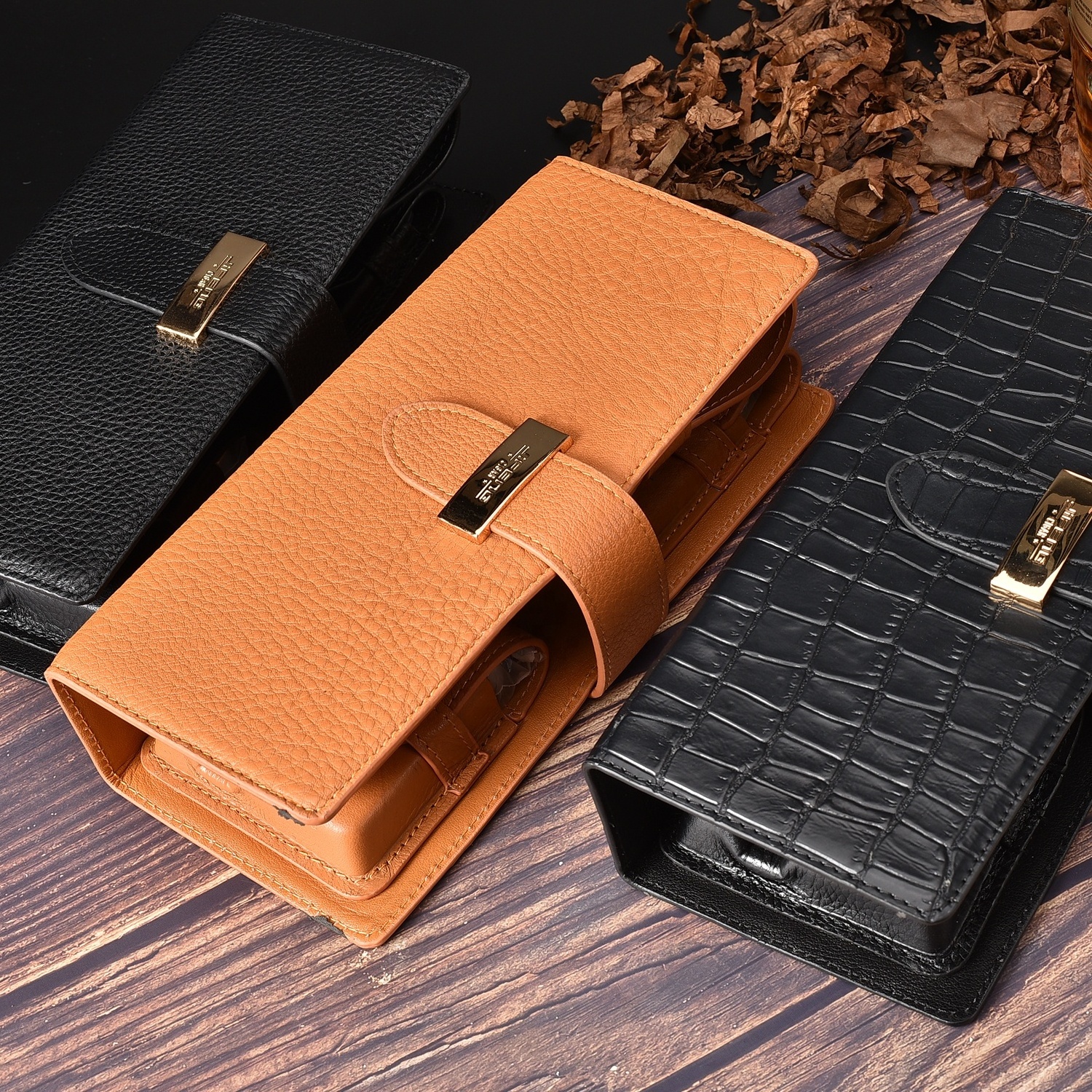 JF-505 JIFENG  Modern Luxury cigar lovers gift no lighter tube punch and holder 7 in 1 cigar bag cigar leather case set