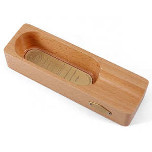 JF-098 JIFENG 16.8*4.8*3.4cm small metal and beech wood single cigar ashtray for hotel, cigar bar and gift stores