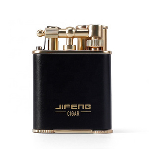 JIFENG factory JF-086 black gold metal cigar punch tool double jet torch flame gas refillable cigar lighter