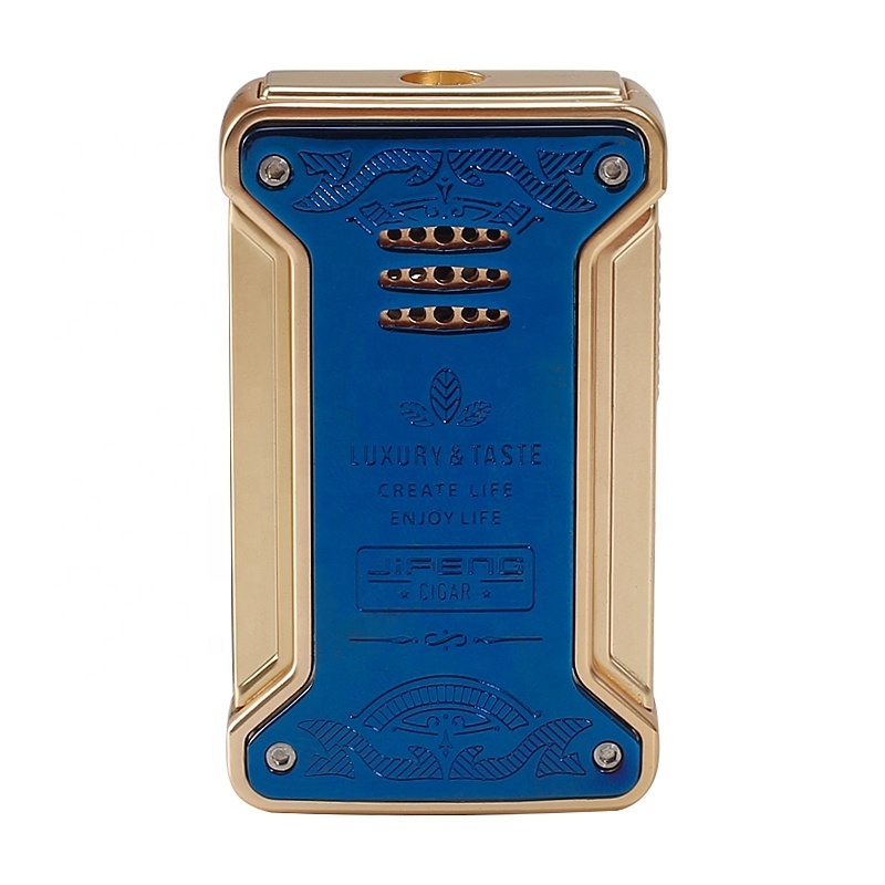 JIFENG 7*4*1.8cm--136g JF-092 new colors electroplate brass metal electronic butane gas refillable jet flame Cigar Lighter