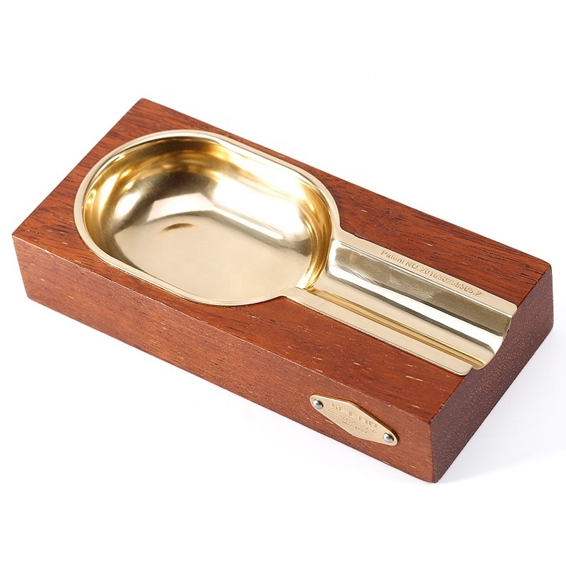 JF-072 15*7*2.5cm 250g JIFENG factory unique custom solid wood and brass metal chrome black cigar ashtray holder accessories