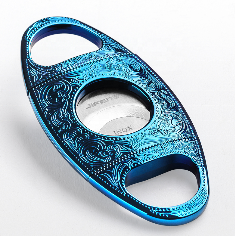 JIFENG J06 Wholesale blue purple gold zinc alloy metal base stainless steel blades rainbow travel cigar cutter