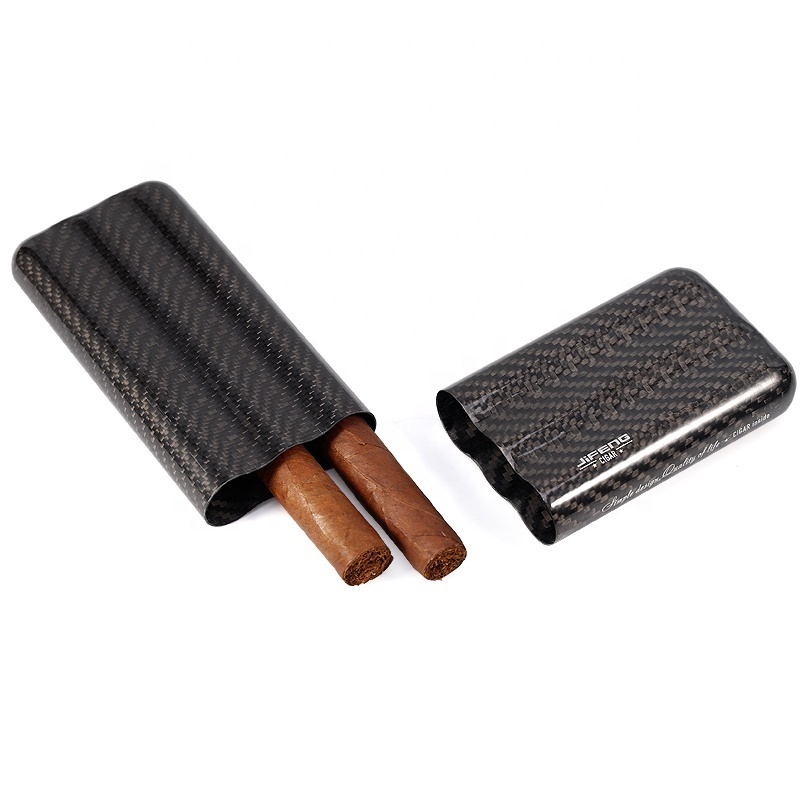 JIFENG JF-029C 15.5*4.9*2.6cm 30g 2 cigars 3 cigars carbon fiber travel cigar case holder