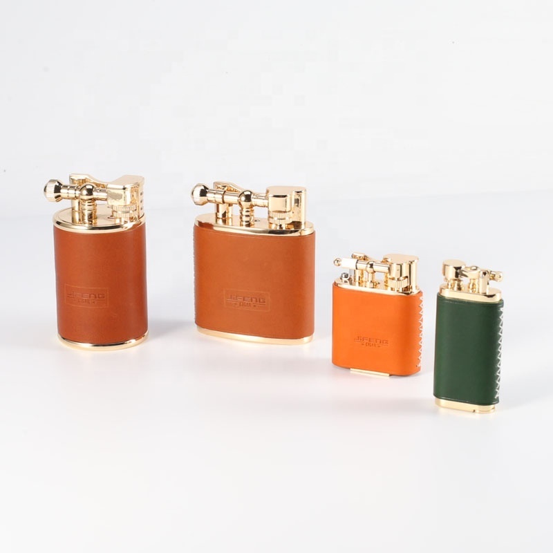 JIFENG YB-031 custom flint gas refill butane new table lighter covered in leather for cigarette cigar and pipe tool