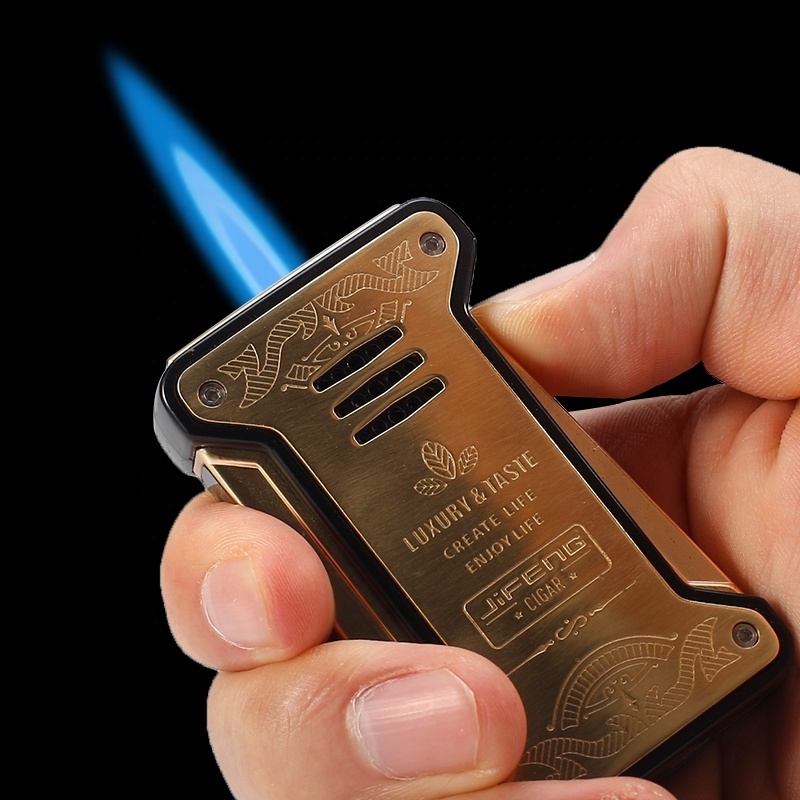 JIFENG 7*4*1.8cm--136g JF-092 new colors electroplate brass metal electronic butane gas refillable jet flame Cigar Lighter