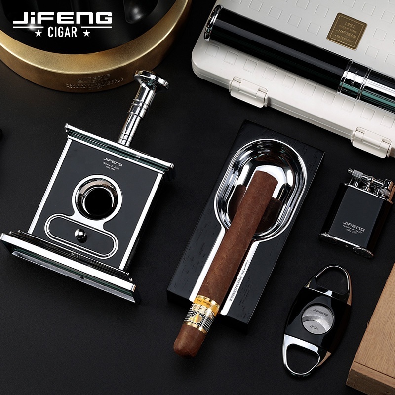 new arrival TZ220 JIFENG black and red cigar lighter set cutter ashtray holder accessories gift cigar sets