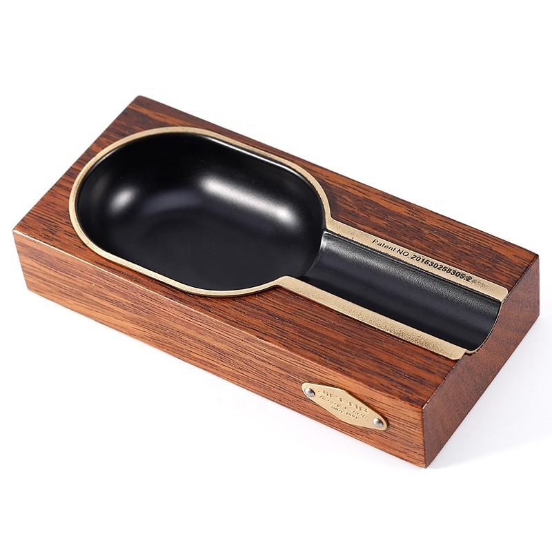 JF-072 15*7*2.5cm 250g JIFENG factory unique custom solid wood and brass metal chrome black cigar ashtray holder accessories