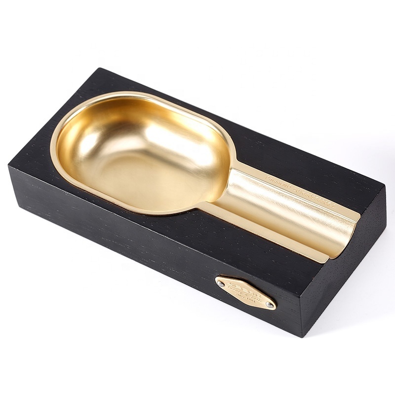 JF-072 15*7*2.5cm 250g JIFENG factory unique custom solid wood and brass metal chrome black cigar ashtray holder accessories