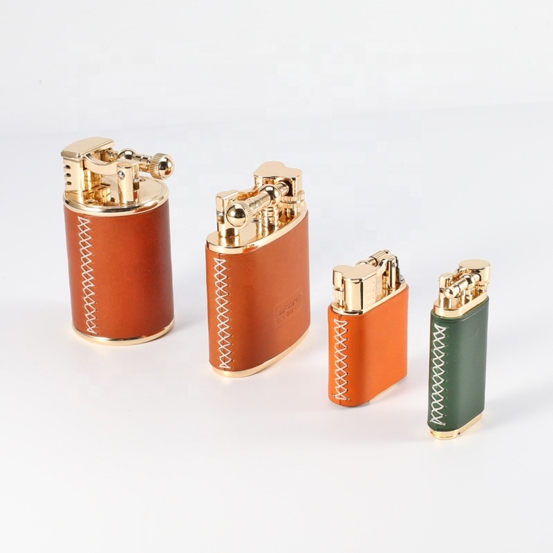 JIFENG YB-031 custom flint gas refill butane new table lighter covered in leather for cigarette cigar and pipe tool