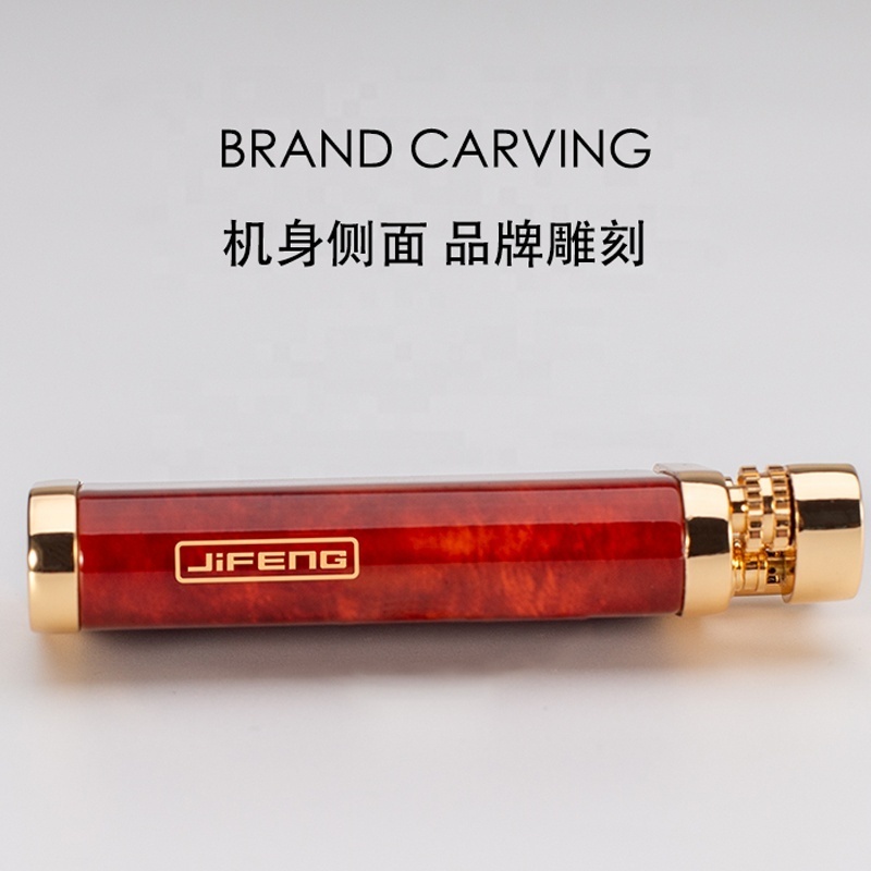 JIFENG JF-115 Europe style wood design side flame flint gas metal pipe lighter with tamper for customized logo gift of smoking