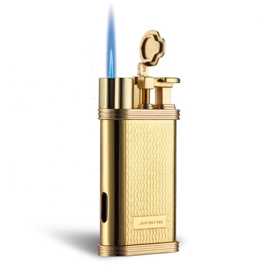 JIFENG JF-089  6.7*3.5*1.5CM 72g gold brass metal electronic single jet flame gas refillable Lighter