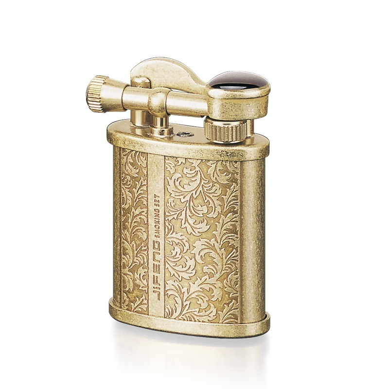 JF-018 JIFENG factory lighter with oil container set in gift tin box brass metal vintage cigarette lighter