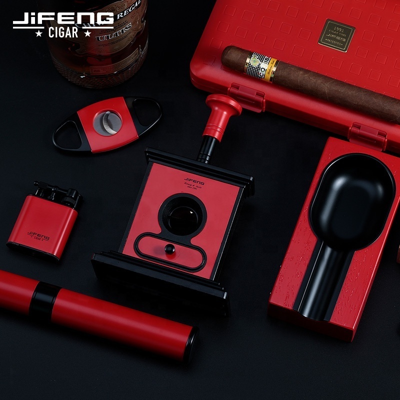 new arrival TZ220 JIFENG black and red cigar lighter set cutter ashtray holder accessories gift cigar sets