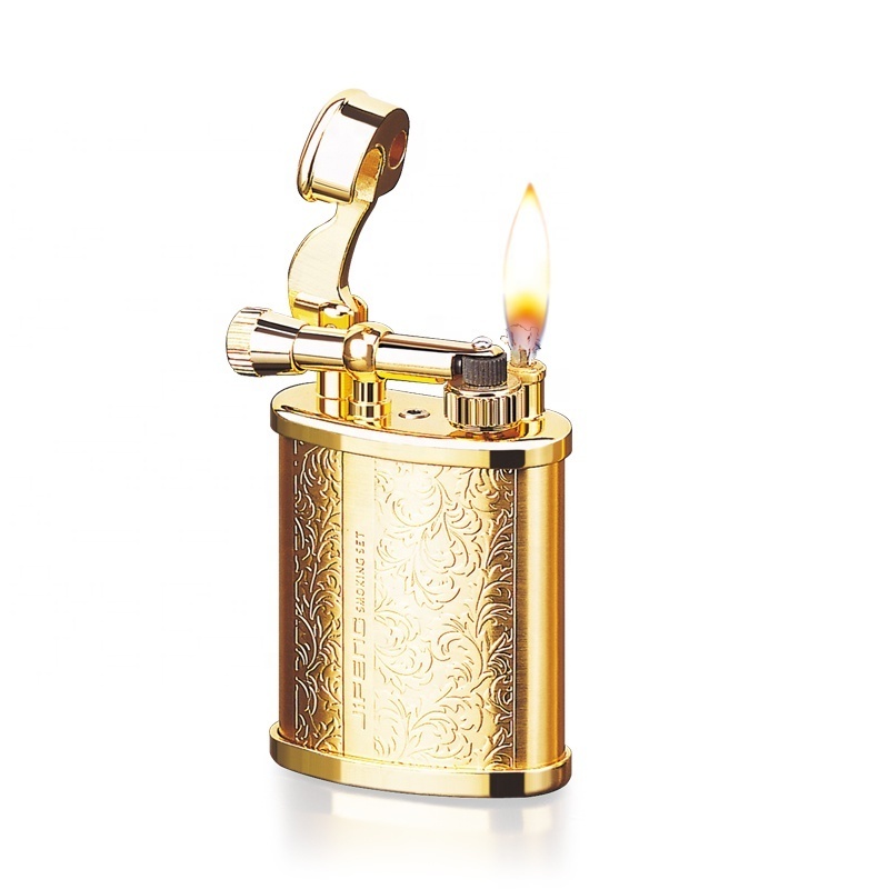 JF-018 JIFENG factory lighter with oil container set in gift tin box brass metal vintage cigarette lighter