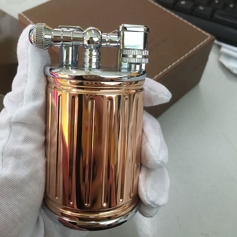 YB-031 D5*H9cm 255g YIBAO Cylindrical soft flame flint gas refillable rose gold zinc alloy metal luxury table top big lighter