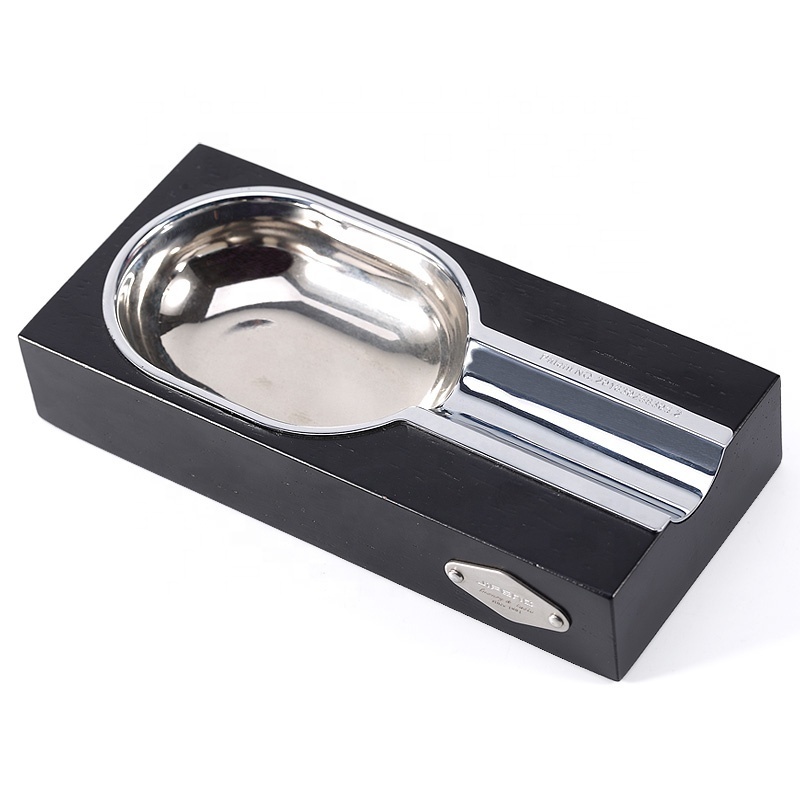 JF-072 15*7*2.5cm 250g JIFENG factory unique custom solid wood and brass metal chrome black cigar ashtray holder accessories