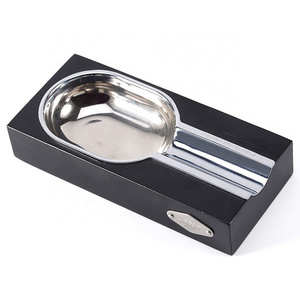 JF-072 15*7*2.5cm 250g JIFENG factory unique custom solid wood and brass metal chrome black cigar ashtray holder accessories