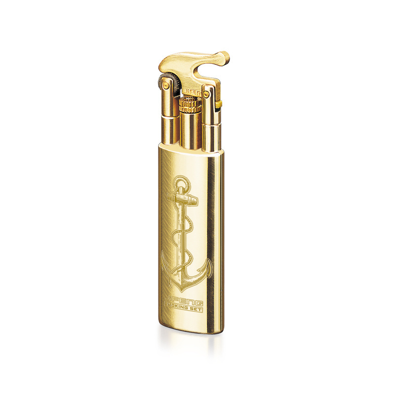 JF-007 7.7*2*1cm 28g small mini copper metal cigarette lighter gas refillable,flint gas soft flame lighter