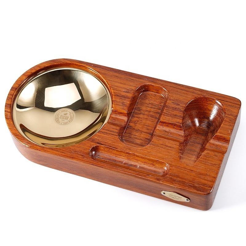 JIFENG TZ-9 24*12*3.5cm 600g OEM popular Merbau wood cigar ash tray holder and lighter, pipe tamper smoking cleaning tool set