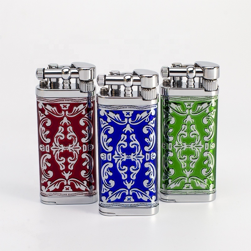 JIFENG JF-111 Europe style business gift embossing colors brass tank metal cigarette lighter for pipe and cigar with tamper