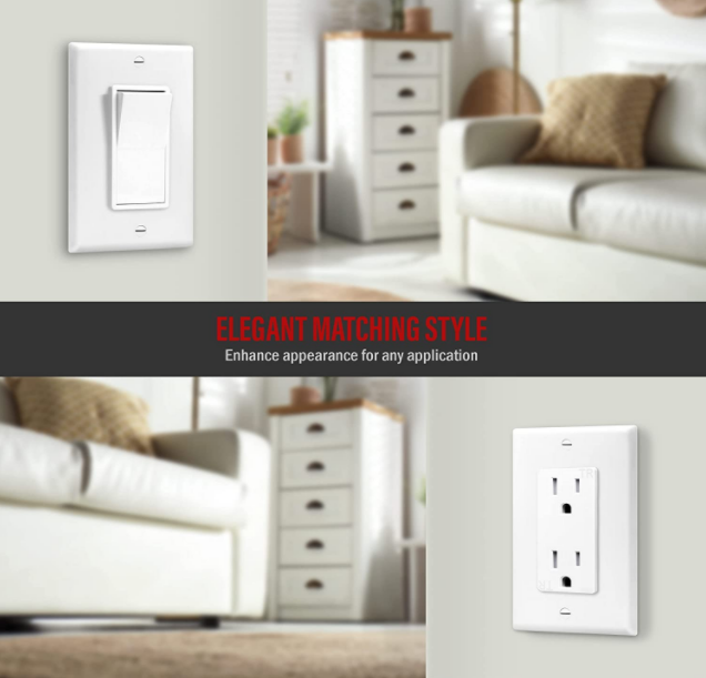 Us American 1 gang standard size  Decorator Light Switch or Receptacle Outlet Wall Plate, pc material,