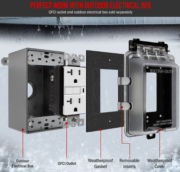 Extra-Duty Weatherproof Enclosure, Outdoor Outlet Cover Outdoor Decorator/GFCI Receptacles, Dual Installation