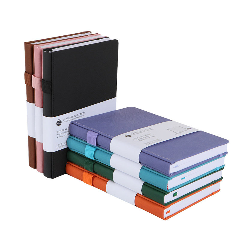 Hot Sell A5 Pu Leather Hard Cover Notebook with Pen holder and Elastic Band dotted journal