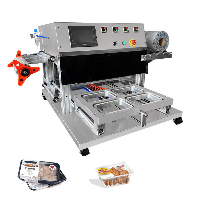 Gas Nitrogen Flushing Packaging Machine Fast Food Square Tray Sealing Machine For Plastic Containers