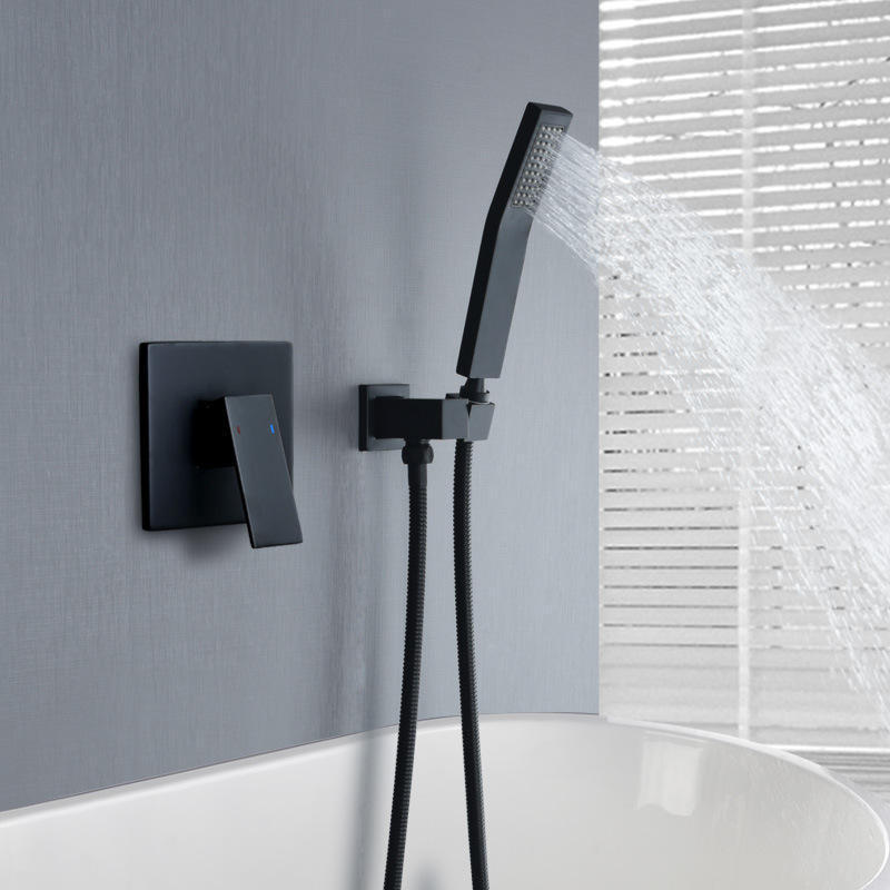 2024 Hot Black bathroom hot and cold shower mixer in wall mounted rain Concealed Square Shower Set Rain Without Slide Bar