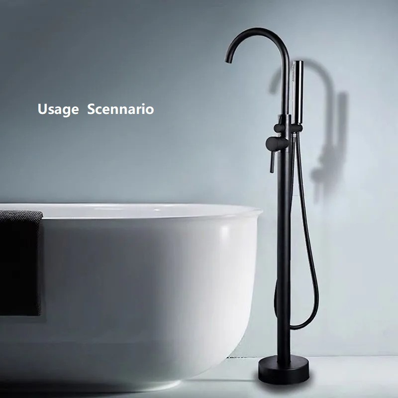 Bathroom Free Standing Bathtub Faucet Set  Floor Tub Faucets with Hand Shower Bathroom Bath Floor Stand Faucets