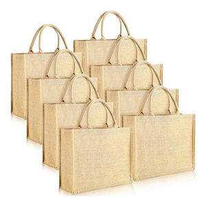 High Quality Wholesale Custom Large Eco-Friendly Cotton Linen Handbags Hessian Hemp Jute Grocery Shopping Tote Bags