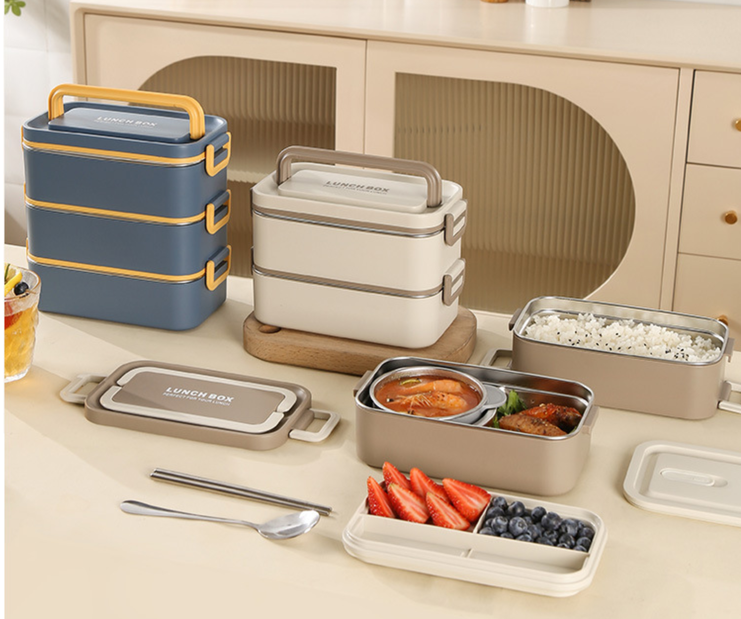 304 stainless steel lunch box single /Double-layer /Three-layers thermal insulation portable lunch box