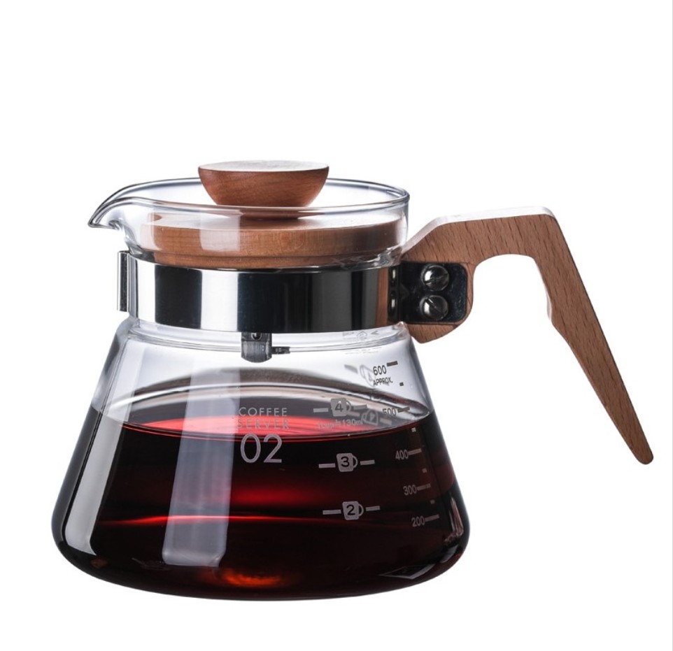 400ML  600ML  High borosilicate  glass coffee pot drip coffee pot with wodoen handle