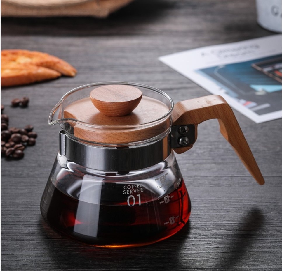 400ML  600ML  High borosilicate  glass coffee pot drip coffee pot with wodoen handle