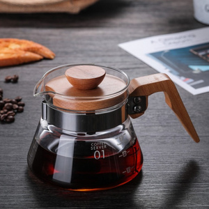 400ML  600ML  High borosilicate  glass coffee pot drip coffee pot with wodoen handle