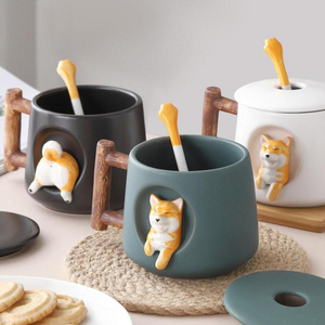 ceramic coffee water milk cup funny 3d dog cartoon mugs with lid spoon