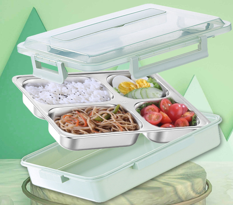 custom logo 4 and 5 compartment 304 stainless steel lunch box bento tiffin box