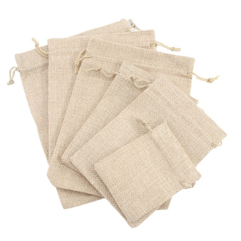 Bundle mouth linen bag with drawstring bag bundle mouth hemp linen jewelry gift tea storage packaging empty cotton jute bags