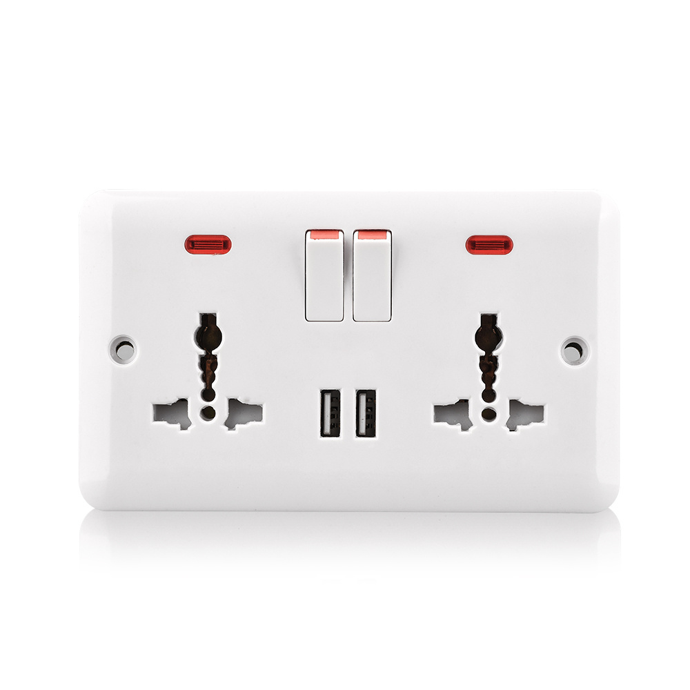 Dual universal power 2 gang multi functional socket receptacle outlet twin USB wall plate socket