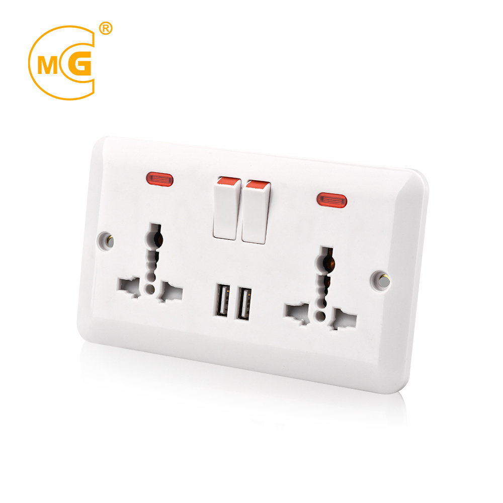 Dual universal power 2 gang multi functional socket receptacle outlet twin USB wall plate socket