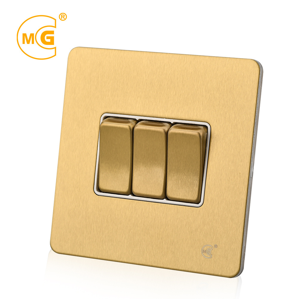 Luxury antique brass 3 gang electrical wall light switch