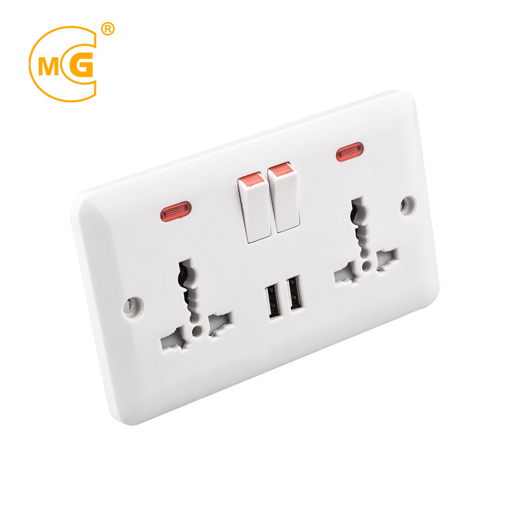 Dual universal power 2 gang multi functional socket receptacle outlet twin USB wall plate socket