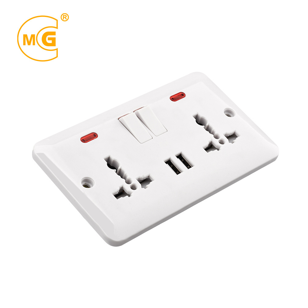 Dual universal power 2 gang multi functional socket receptacle outlet twin USB wall plate socket